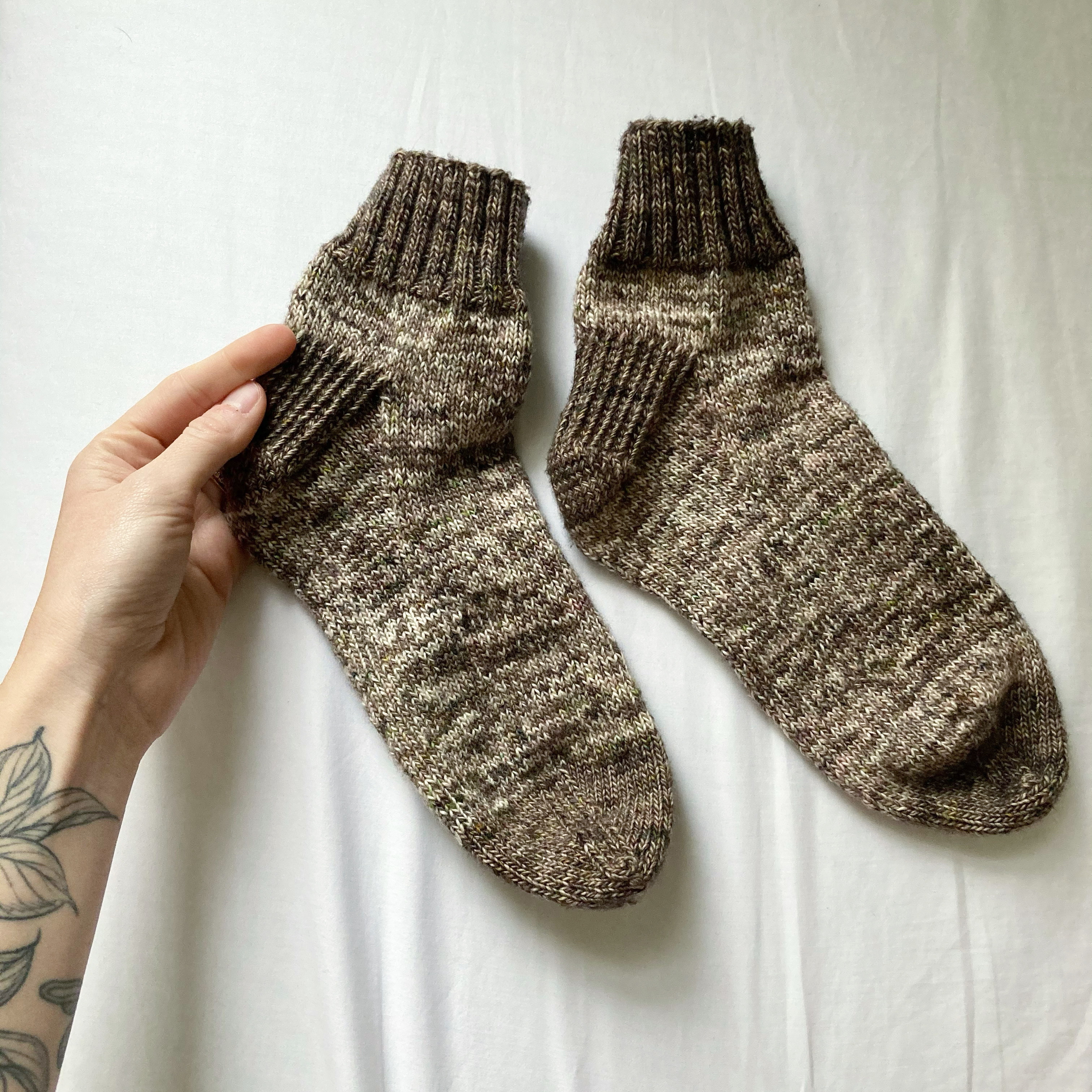 brown knitted socks with dark contrasting toe/heel