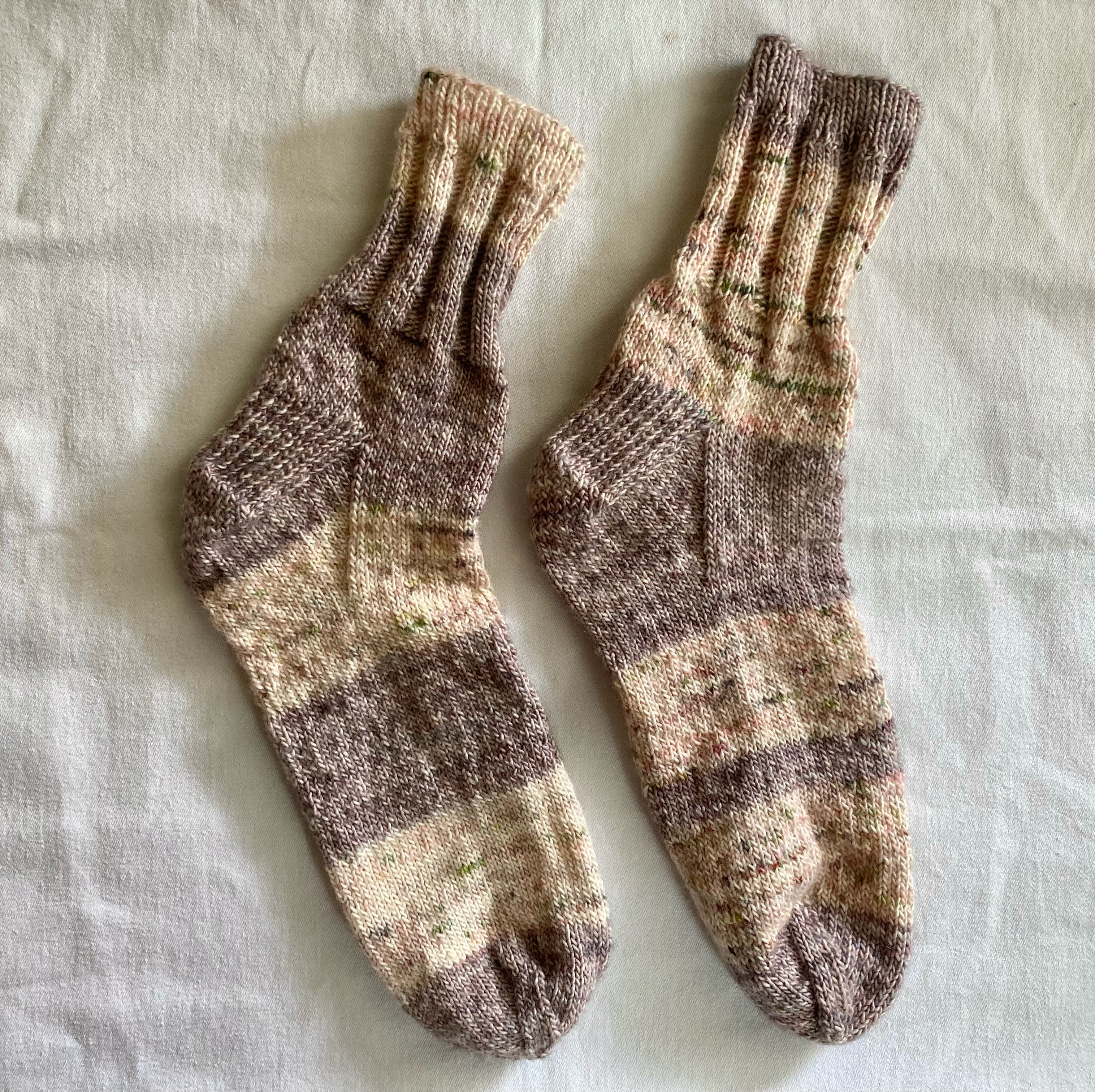 light pink and dusty purple striped knitted crew socks